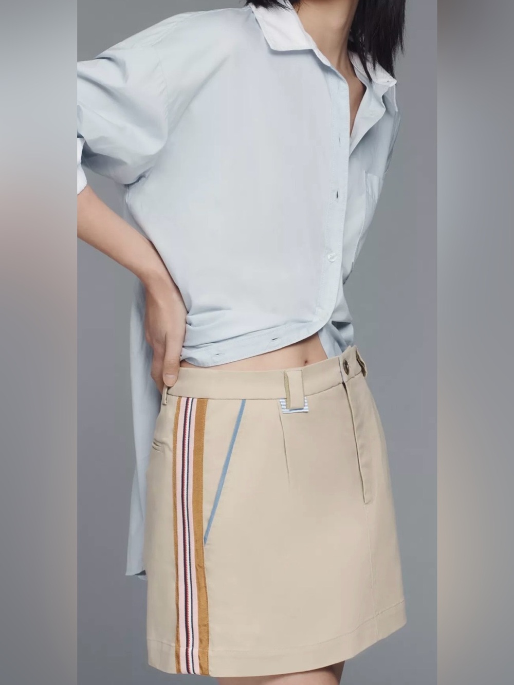 Anthropologie Maeve NWT Beige Stripe-Accent Women’s Mini Skirt